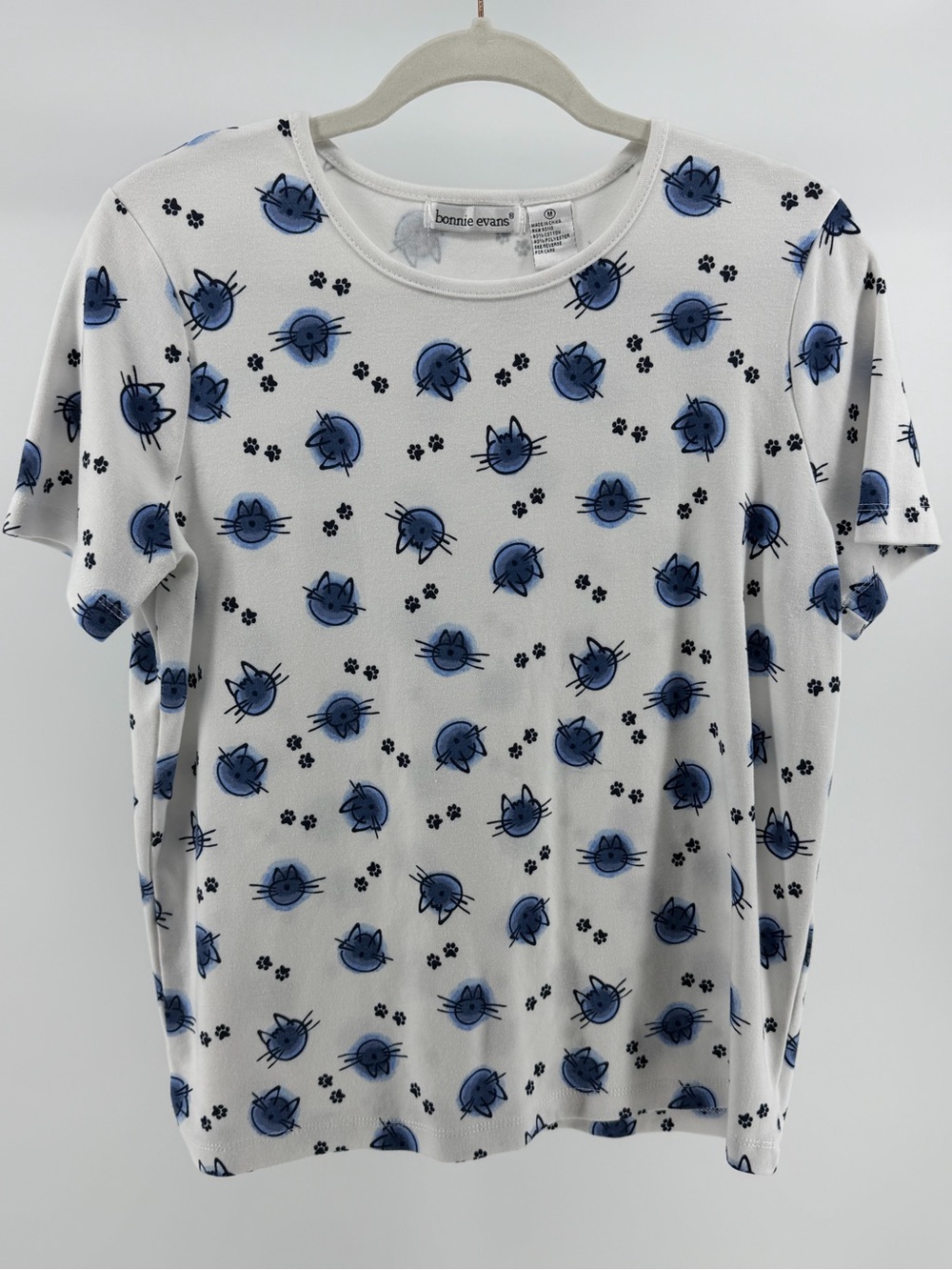 Bonnie Evans Vintage 90s Cat Print Short Sleeve T-Shirt, Women's Medium